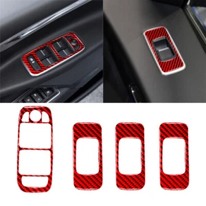 4PCS Pegatina de interruptor de elevación de ventana de fibra de carbono roja para Jaguar F-Pace 2016-19 - Imagen 1 de 13
