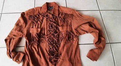 Винтажная новая без ценников коричневая замшевая рубашка Patricia Wolf Rust с бахромой и карманами серебристая  - Изображение 1 из 4