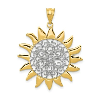 14K Yellow and White Gold Polished Filigree Design Celestial Sun Pendant - Image 1 of 3