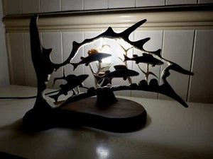  Fallow Deer Antler Lamp, Fish Group Design, Handmade Very Unique Gift  - Picture 1 of 7