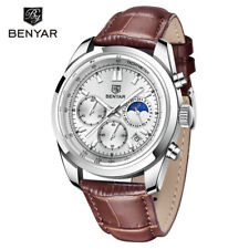 Top Brand BENYAR Men Chronograph Quartz Wristwatch 50m Waterproof Leather Band