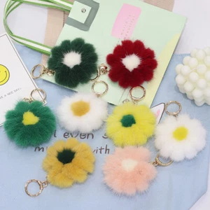 Lindo Llavero Flor Margarita Piel Visón Real Pompón Bola Bolso Dije Teléfono Colgante Regalo - Imagen 1 de 15
