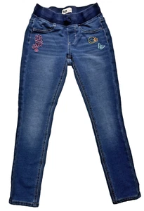 So Girls Mid-Rise Superstretch Jeggings Dark Wash Size 8 Ribbed Waist Floral Pri - Picture 1 of 10