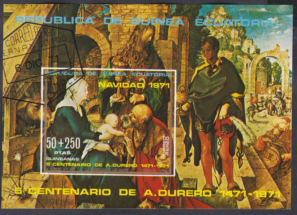 Guinea Ecuatorial 1972 Hoja de recuerdo usada Michel n.º Bk 6 Sc72-31 Navidad 1971 Foto 1 de 1