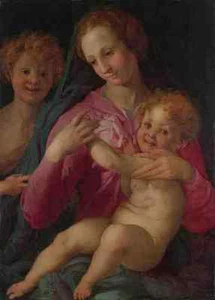 Seguidor de Pontormo la Virgen y el Niño con el Niño Bautista impresión A4 - Imagen 1 de 1