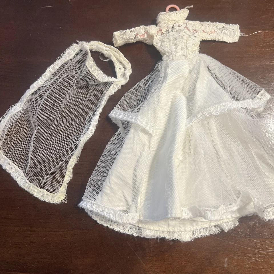 Vintage Barbie Clone Wendy  Wedding Dress Uneeda Lace Tulle High Neck With Veil - Image 1 of 4