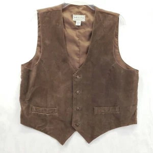Arizona Vest Waistcoat Men XL Brown Leather Pockets Adjustable Back Button-Front - Picture 1 of 10