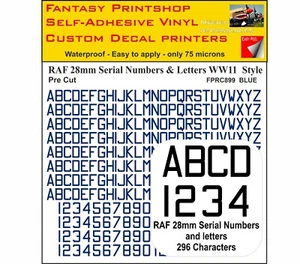 RC Vinyl Aufkleber Sticker RAF BUCHSTABEN ZAHLEN 28mm VORGESCHNITTEN FPRC899 BLAU GLANZ - Bild 1 von 3