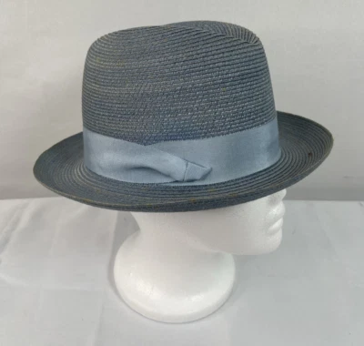 Giorgio Cellini Vintage 60s/70s Custom Men’s Fedora ‘Powder Blue’ Straw Hat/sz 7 - Image 1 of 4