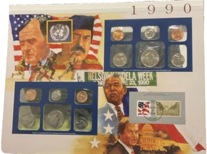 1990 P/D Uncirculated Mint Set Postal Commemorative Society Coin & Stamps - Picture 1 of 11