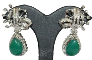3.06ct Natural Round Diamond 14K White Gold Emerald Anniversary Dangle Earring - Picture 1 of 10