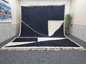 MADE TO ORDER - Moroccan Handmade Beni Ourain  Berber Wool Abstract Black Rug - Picture 1 of 12