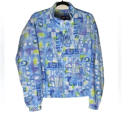 VTG 90s Tail Jacket Womens Medium Blue All Over Print Tennis Light Athleisure - Image 1 of 4