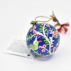 Bola Azul Colgante Papel Maché Hecho a Mano con Pájaros Vacaciones Adorno de Navidad - Imagen 1 de 4