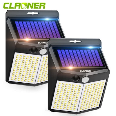 2Stück Solarleuchte Solarlampe mit Bewegungsmelder 196 LED Außen Fluter Strahler - Bild 1 von 4