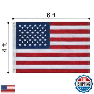 Amerikanische Flagge 4 x 6 Fuß bestickt Sterne und genähte Streifen mit Messingösen O - Bild 1 von 5