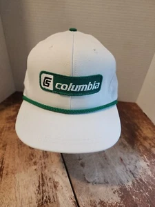 Vintage White With Green Rope Colombia Steel Adjustable Hat OSFA Made In The USA - Picture 1 of 6