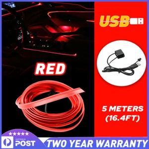 Red USB LED Auto Car Interior Decor Atmosphere Wire Strip Light Lamp Accessories - Picture 1 of 16
