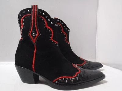 Botas vaqueras occidentales de gamuza con tachuelas Vaneli para mujer talla 9,5N negras rojas puntiagudas Foto 1 de 4