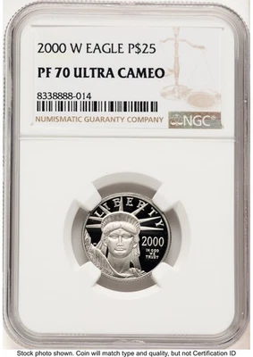 2000-W Proof Platinum Eagle 1/4 oz Brown Label NGC PF70 (774632007) - Image 1 of 2