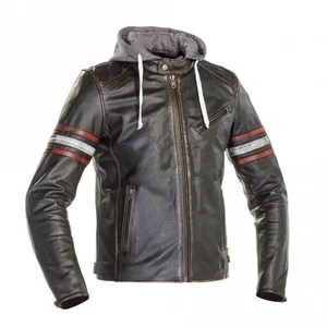Richa Men's Toulon 2 Leather Motorcycle Hoodie Jacket (Black/Red) - Picture 1 of 2