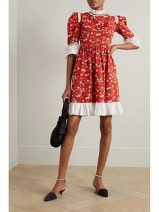 Batsheva Dress Ruffled Sz 8 Floral Poplin Mini Peasant Feminine Farmcore NEW - Picture 1 of 17