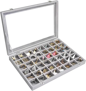 Caja organizadora de joyas bandeja con 48 compartimentos y tapa transparente - Picture 1 of 12