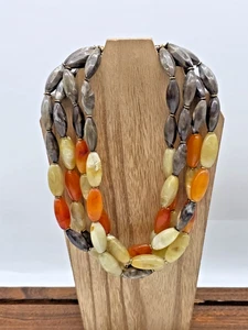 Chico’s Layered Chunky Gemstone Necklace Faceted Beads Swirled Neutrals 20" - Picture 1 of 11