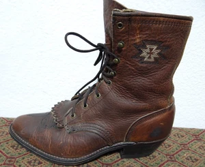 BOTINES DE COLECCIÓN ROPER WESTERN VAQUERA CON CORDONES BORDADOS CUERO MARRÓN TALLA 6.5 - Imagen 1 de 9
