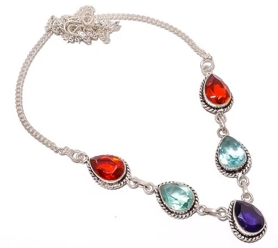 Collar enchapado en plata con piedras preciosas de ónix negro 17,99" TN4318-109, regalo de Navidad Foto 1 de 4