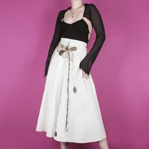 VINTAGE metallic 80s 90s leather womens ivory white gold midi skirt small 10 12 - Picture 1 of 22