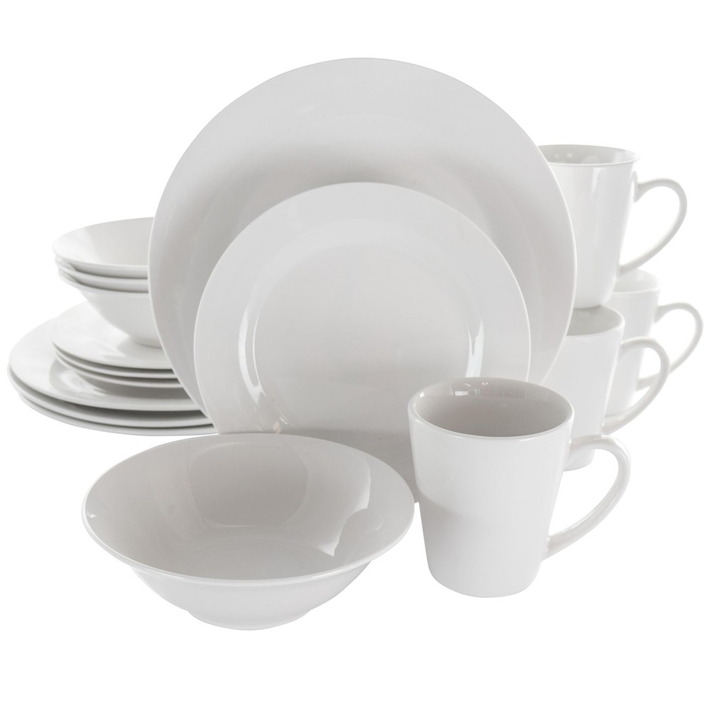 Elama Marshall 16 Piece Porcelain Dinnerware Set White Microwave Dishwasher Safe