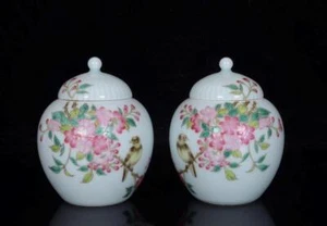 PAAR ALTE CHINESISCHE FARBIGE EMAILLE PORZELLAN TOPF VASE YONGZHENG GEMARKT ST1112 - Bild 1 von 9