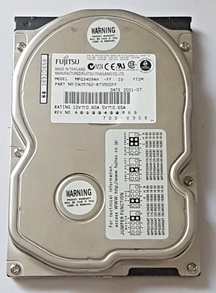 40.9 GB Ide Fujitsu MPG3409AH P-Ata 100 7200RPM 2MB HDD 3.5 " Hard Drive - Image 1 of 1