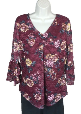 Blusa Top Floral No Boundaries Mujer Talla XL Extra Grande Puños con Volantes Boho Foto 1 de 4