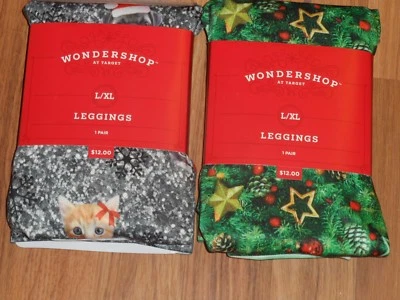 2 Women's pants leggings ~ holiday print ~ MEDIUM large XL  cats dogs xmas tree - Image 1 of 4