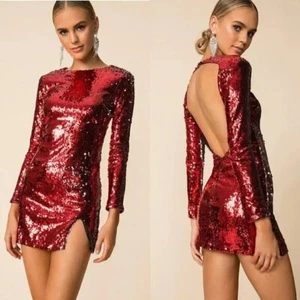 Mini Vestido Superdown Regina Espalda Abierta en Lentejuelas Rojas XS - Imagen 1 de 9
