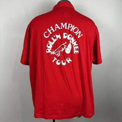 De Colección Años 70 80 Rojo XXL 2XL Rojo Estampado Polo Bowling Camisa Champion Donkee Tour Foto 1 de 4