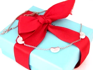 Echte Tiffany & Co Silber drei Bohnen Peretti Halskette 16" - Bild 1 von 6