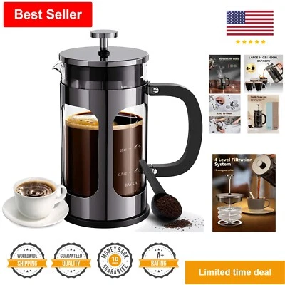 Cafetera de prensa francesa de vidrio resistente al calor - 34 oz - Filtro de acero inoxidable Foto 1 de 4