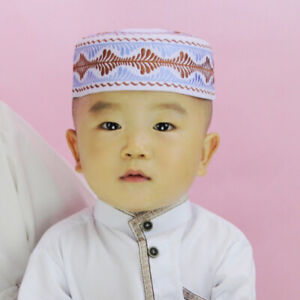 Muslim Islamic Kid Hat Boy Pray Embroidery Round Cap Saudi Arabian Prayer Beanie