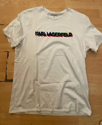KARL LAGERFELD white T-shirt Size L Men Multicolor Logo Casual AJ7 - Image 1 of 2