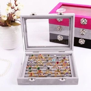 NEW Velvet Ring Earring Jewelry Display Organizer Box Tray Holder Storage Case - Picture 1 of 15