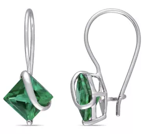 Miadora 10k White Gold 3 Carat  Created Emerald Earrings .  O23 - Picture 1 of 1