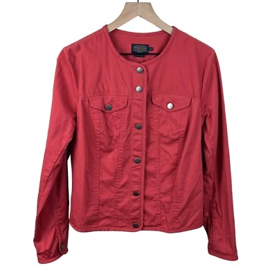 Pendleton Women Coral Red Long Sleeve Front Button Light Weight Jacket Medium - Image 1 of 4