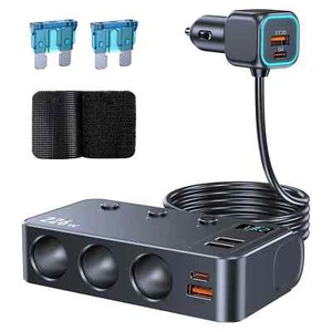 Divisor de encendedor de cigarrillos de 3 vías 226 W QC 3.0 USB C PD cargador rápido de coche 12 V - Imagen 1 de 7