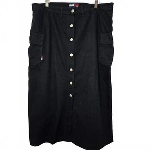 Tommy Hilfiger Falda Mujer 20 Negro Carga Algodón Largo Midi Botones Bandera Y2K - Imagen 1 de 10