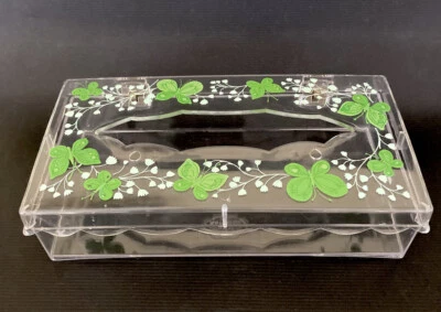 Caja de pañuelos Wolff verde mariposa soporte cubierta Lucite acrílico transparente en muy buena condición Foto 1 de 4