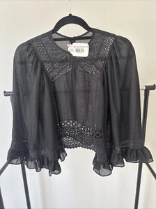 McQ Womens Crochet Trim Crop Top Black Size 34 - Picture 1 of 6