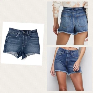 Good American Womens Denim Shorts Size 4/27 High Rise Blue Frayed Pockets - Picture 1 of 8